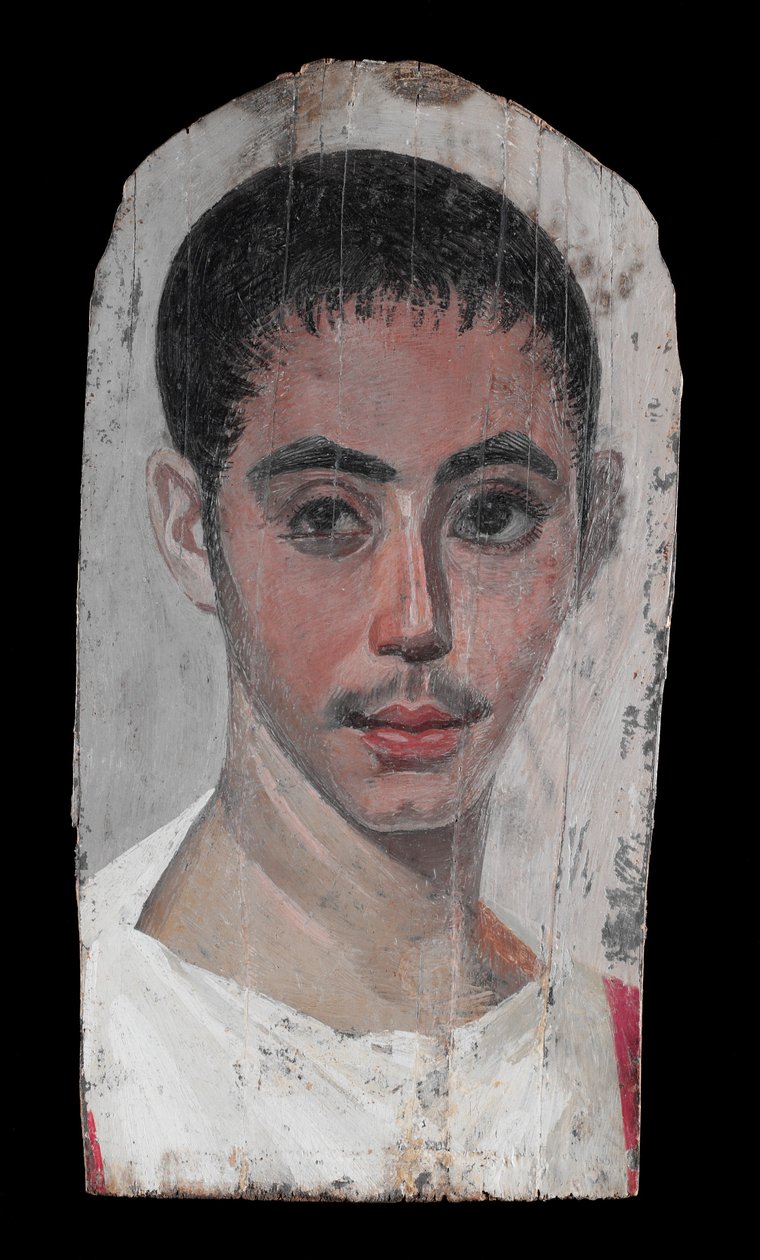 Tek Gözde Cerrahi Kesikli Bir Gençliğin Portresi, MS 190-210 (Ihlamur ağacı üzerine çini boya) by Roman Period Egyptian