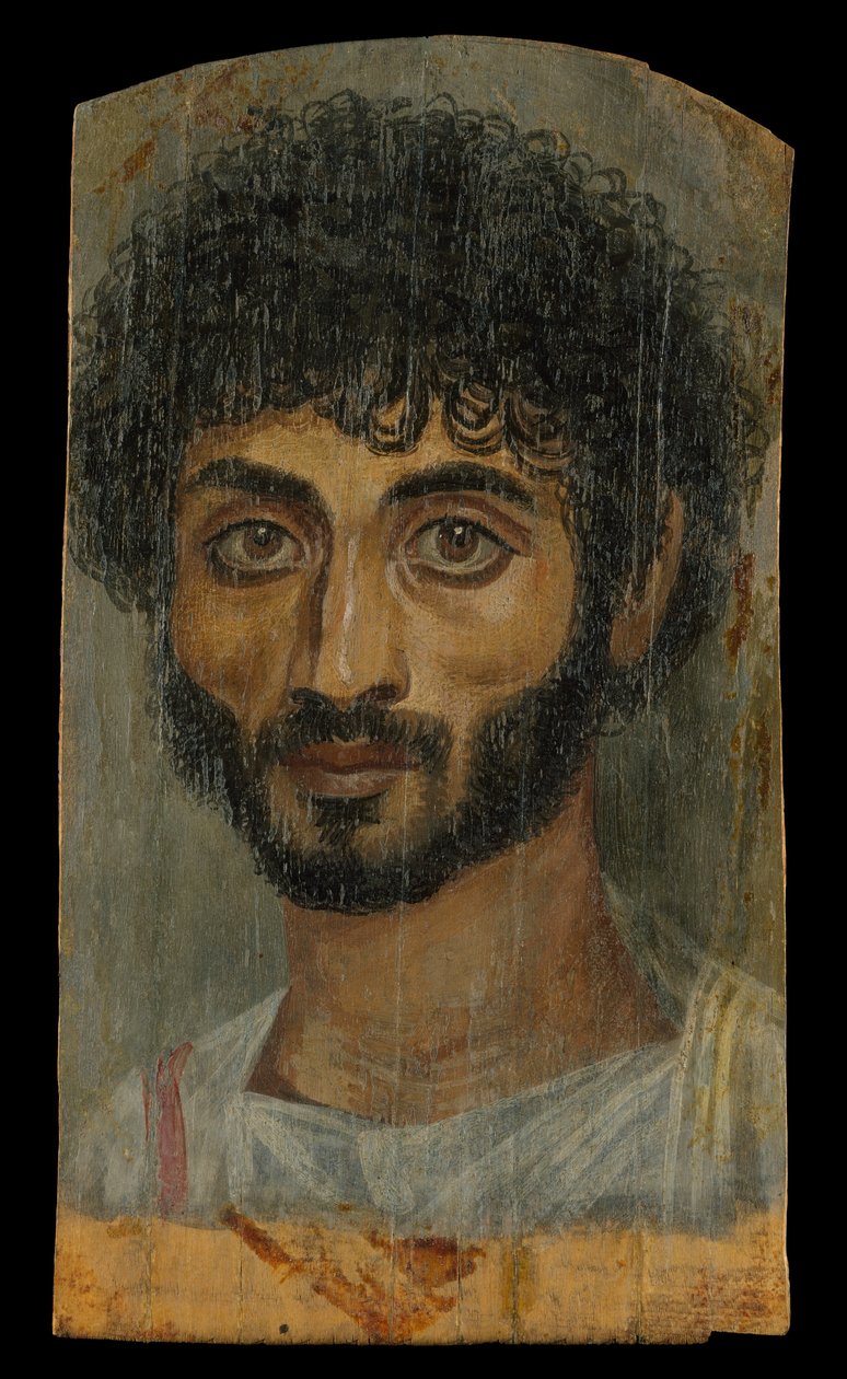 İnce yüzlü, sakallı bir adamın portresi, MS 160-180 (çama, ıhlamur ağacı) by Roman Period Egyptian