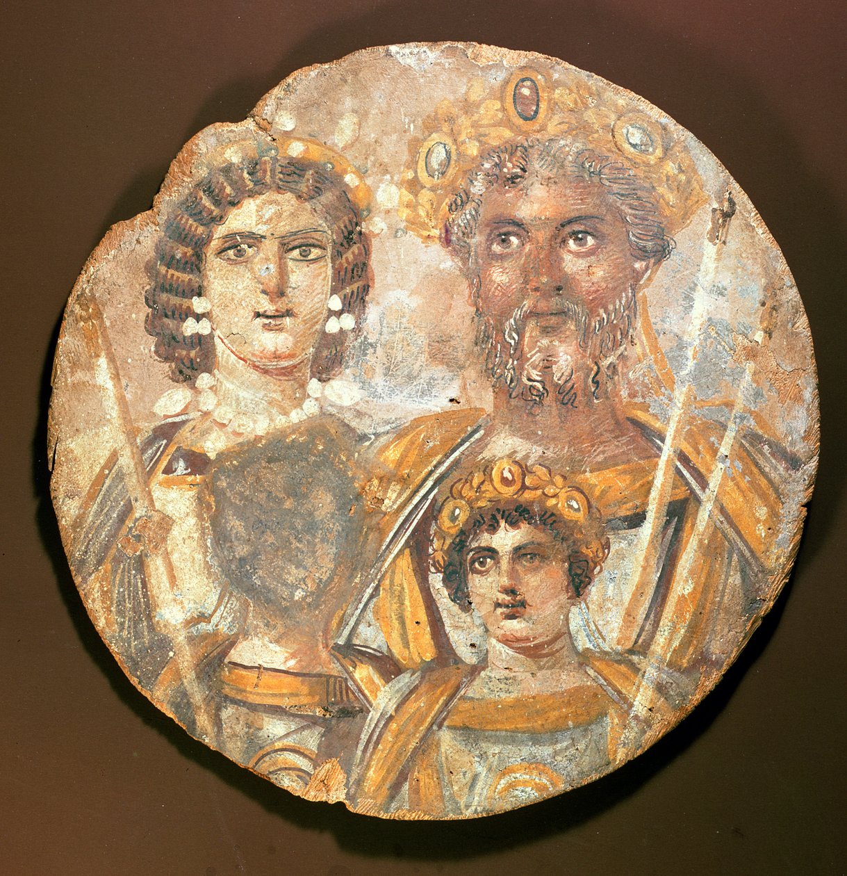 Tondo: Septimius Severus ailesinin paneli, MS 200 dolaylarında ahşap üzerine tempera by Roman Period Egyptian