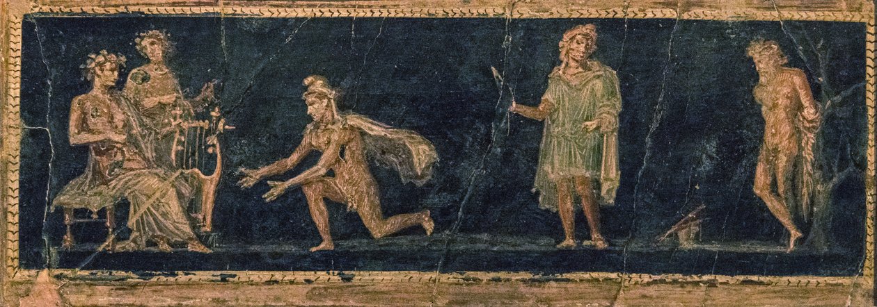 Apollo ve Marsyas Arasındaki Müzik Yarışması, 1.H. 1. yüzyıl. AD. by Roman Pompeian wall painting.