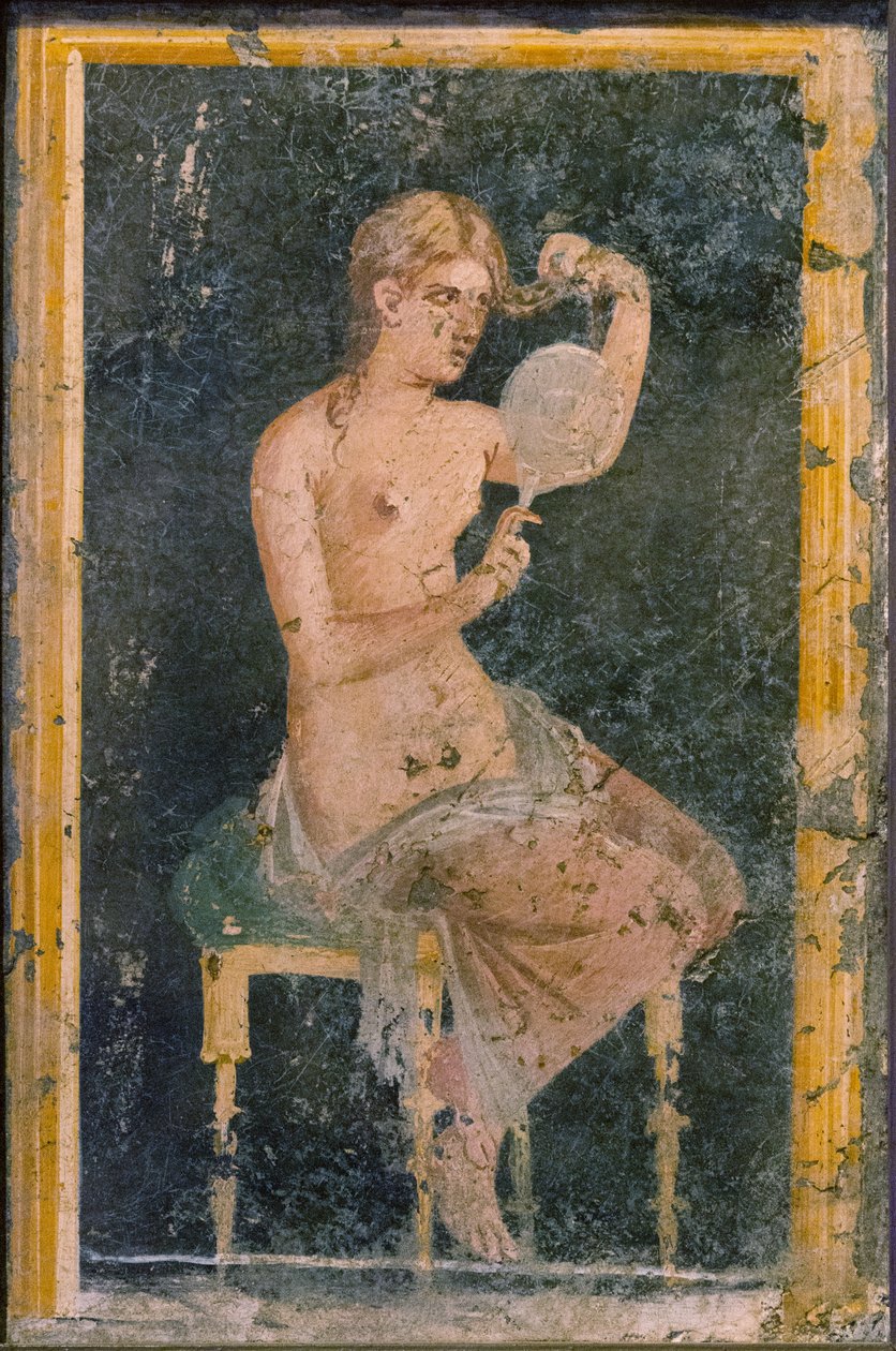 Aynalı Kadın, 1.Y. 1. yüzyıl. AD. by Roman Pompeian wall painting.
