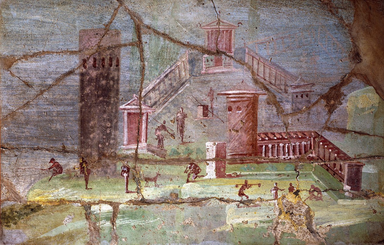 Pompeii manzarasıyla antik Roma freski by Roman Roman