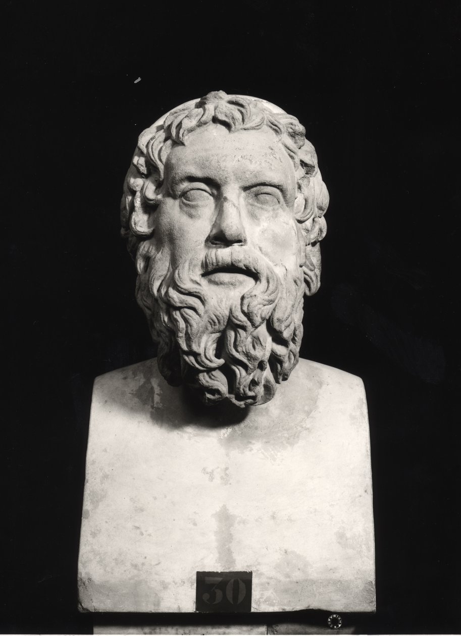 Aristophanes büstü (M.Ö.445-c.385) (mermer) (s/b fotoğraf) by Roman Roman