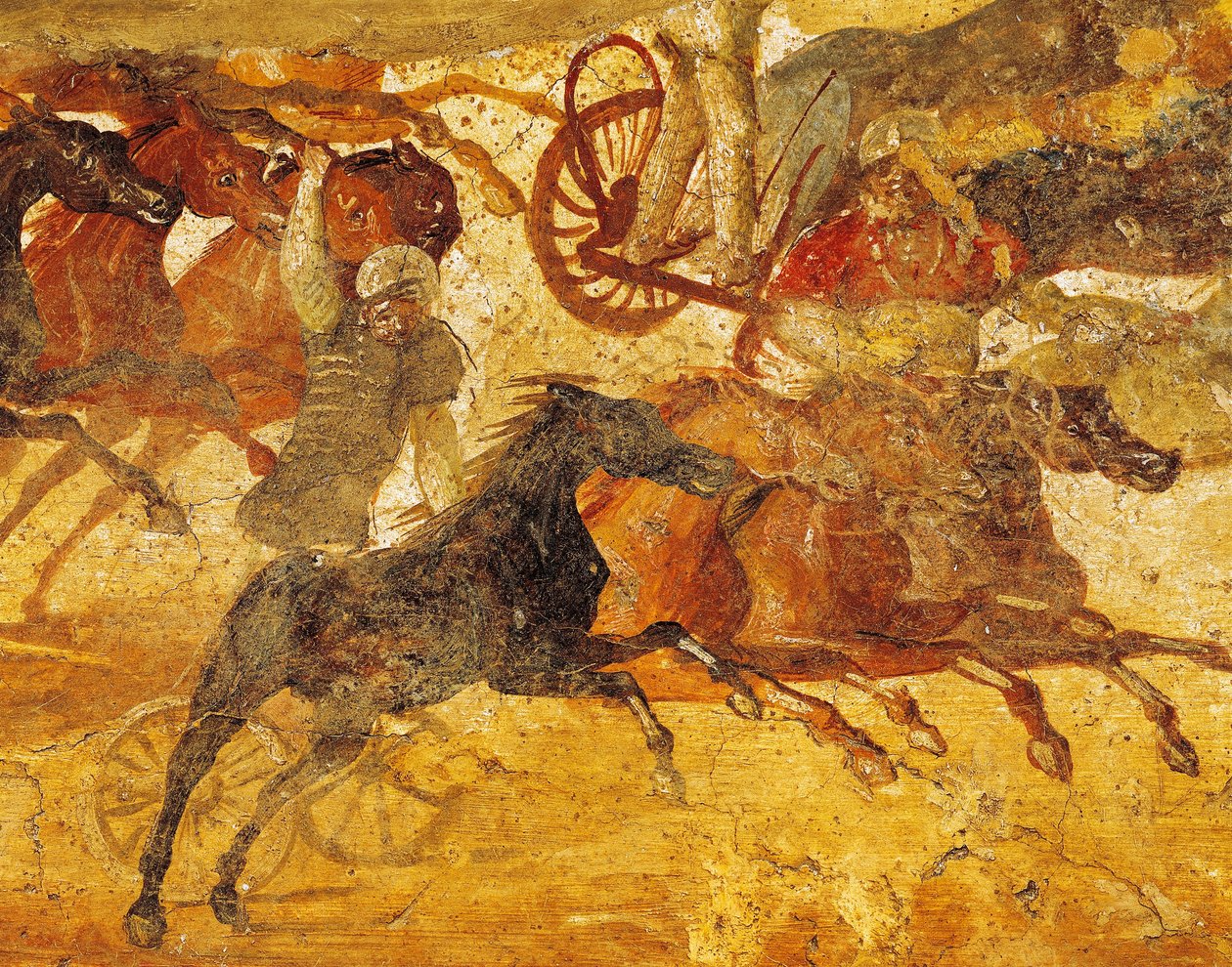 Pompeii, İtalya'dan kuriga yarışını tasvir eden fresk detayı by Roman Roman