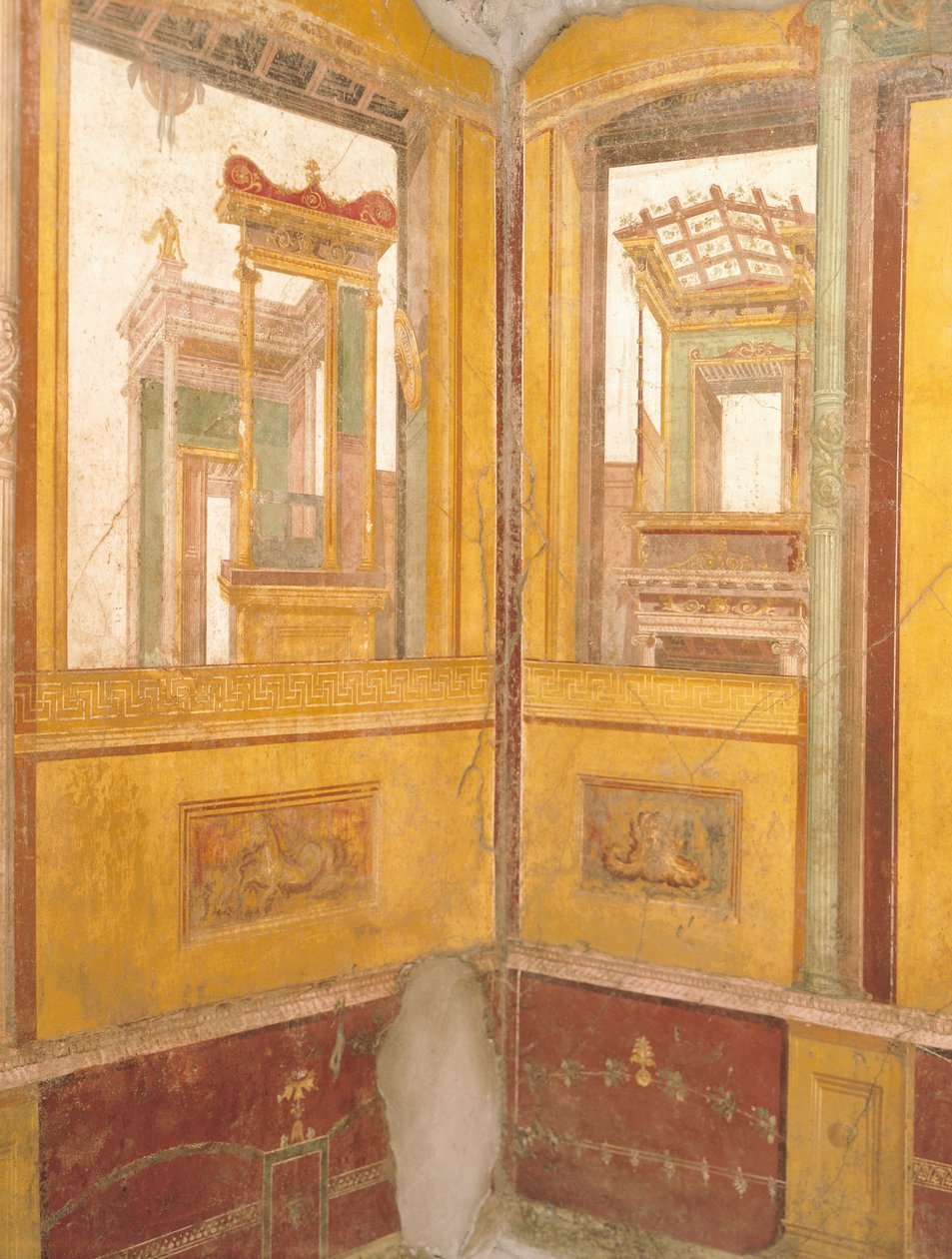Sahte mimaride freskli duvarın detayı, Vettii Evi, Pompeii, Campania, Roma Uygarlığı by Roman Roman