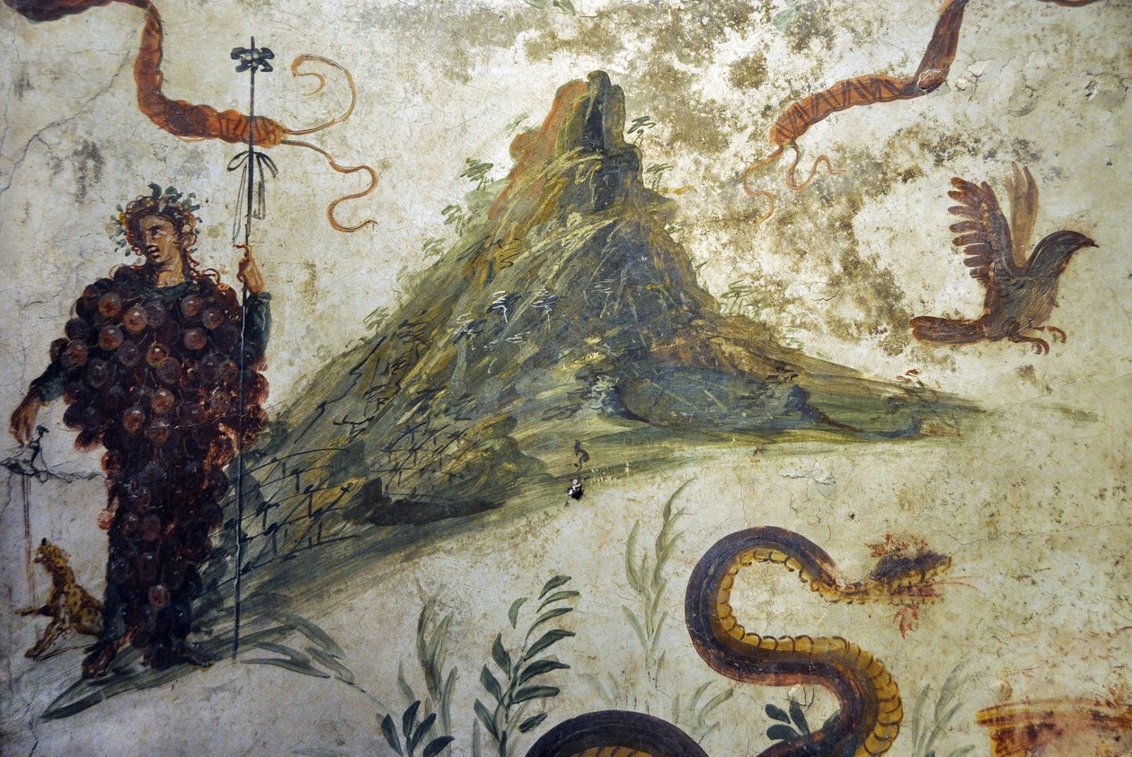 Vesuve Dağı'nın önünde duran üzüm salkımlarının Dionysos vetu'su - Pompei'den fresk, casa diel centenario (yüzüncü yıl evi) - Napoli, Ulusal Arkeoloji Müzesi by Roman Roman