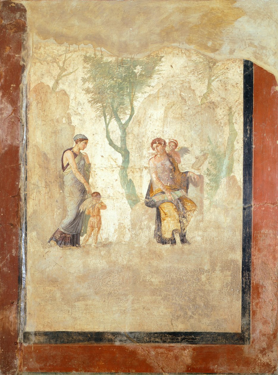 Pompeii'deki Cezalandırılmış Aşk Evi'nden (UNESCO Dünya Mirası Listesi) Eros'un Afrodit'in huzurunda cezalandırılmasını tasvir eden fresk by Roman Roman