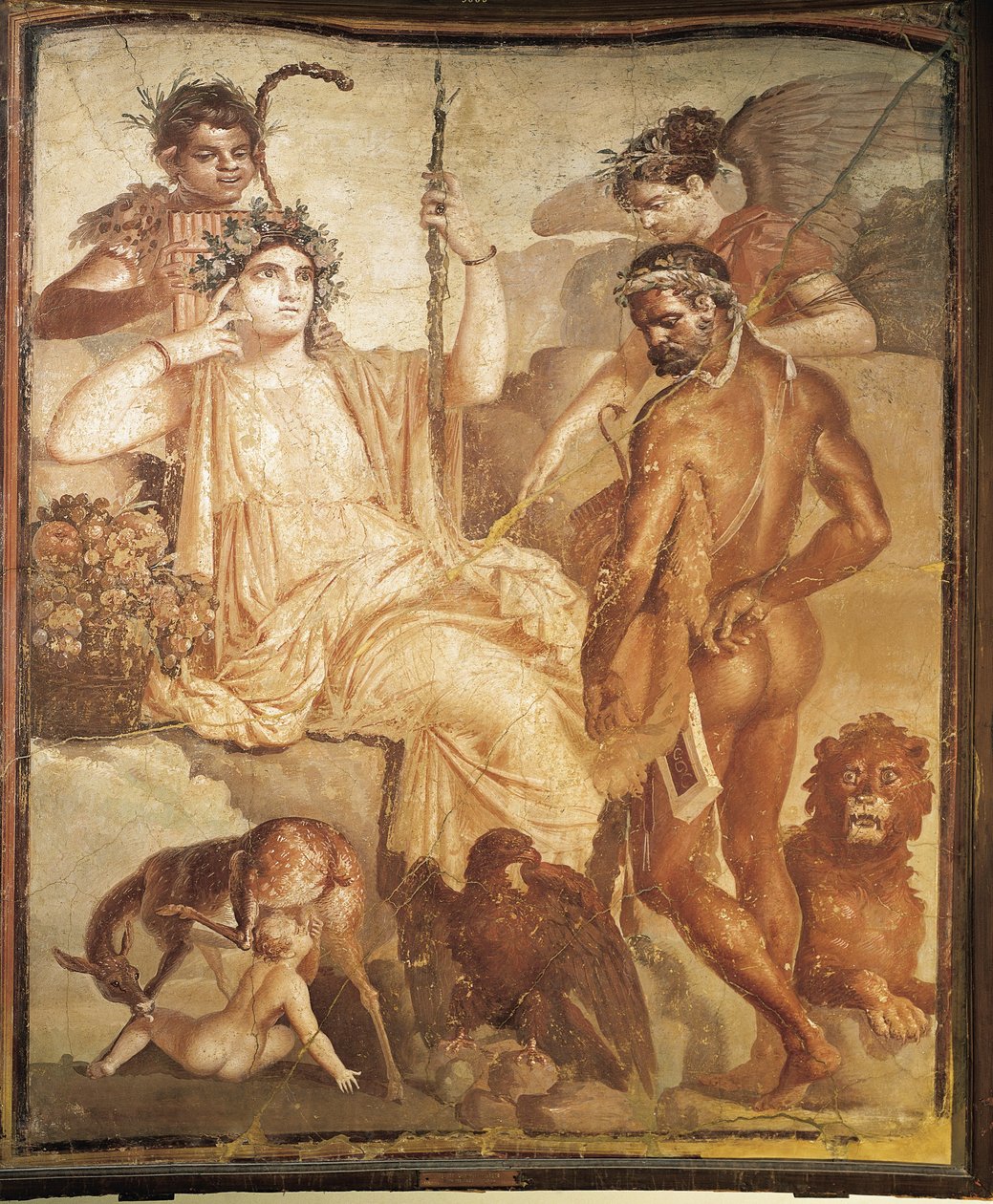 İtalya'nın Napoli eyaleti Ercolano Bazilikası'ndan Herkül'ün Arcadia'da oğlu Telephus'u bulduğunu gösteren fresk by Roman Roman
