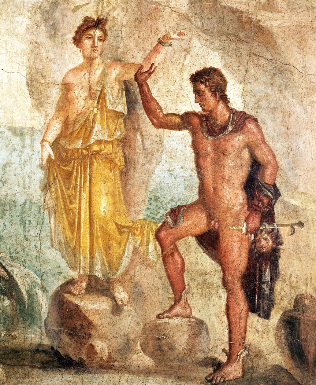 Perseus ve Andromeda'yı tasvir eden fresk, alçı üzerine resim by Roman Roman