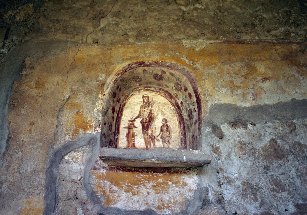 Pompeii'den bir Lararium'u tasvir eden fresk (UNESCO Dünya Mirası Listesi) by Roman Roman