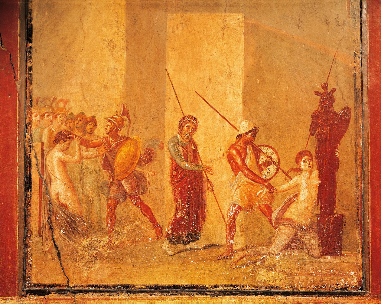 Priam, Menelaus ve Helen'in Kraliyet Sarayı, Pompeii, Campania, Roma Uygarlığı'ndaki karşılaşmasını tasvir eden fresk by Roman Roman