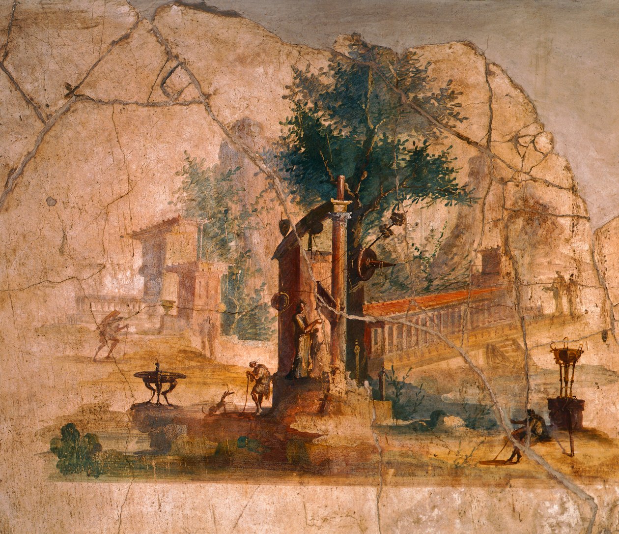 Pompeii'deki Agrippa Postumus Villası'ndan (UNESCO Dünya Mirası Listesi) manzarayı tasvir eden fresk by Roman Roman
