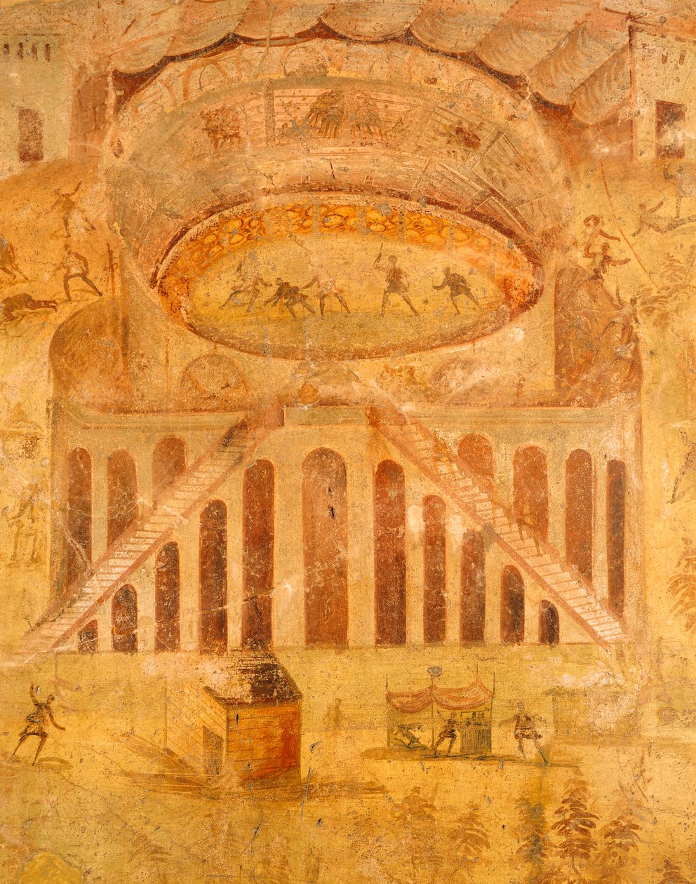 Pompeii, Campania, Roma Medeniyeti'nden amfitiyatroda Pompei'liler ve Nocerini arasındaki tartışmayı betimleyen fresk by Roman Roman