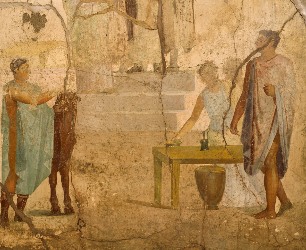 Kurban sahnesini tasvir eden fresk, Yaldızlı Aşk Tanrısı Evi'nden dekorasyon, Pompeii, Campania, Roma Uygarlığı by Roman Roman