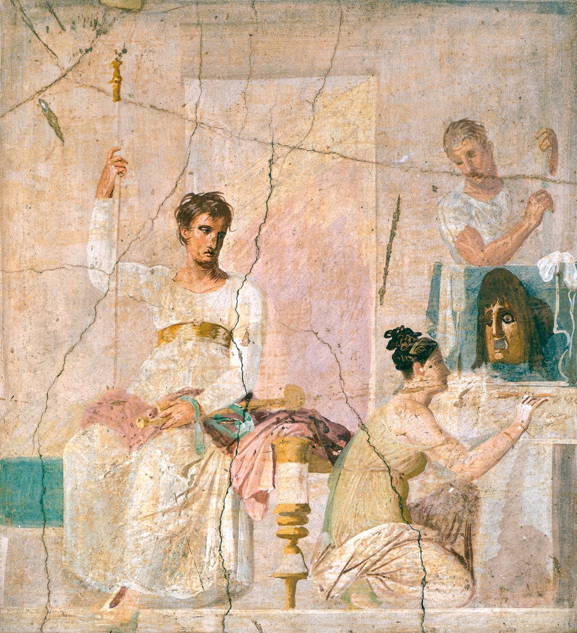 Herculaneum Bazilikası'ndan (UNESCO Dünya Mirası) tiyatro sahnesini tasvir eden fresk by Roman Roman