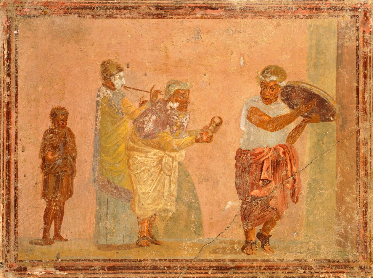 Pompeii, Campania, Roma Medeniyeti'nden gezici müzisyenleri tasvir eden fresk by Roman Roman