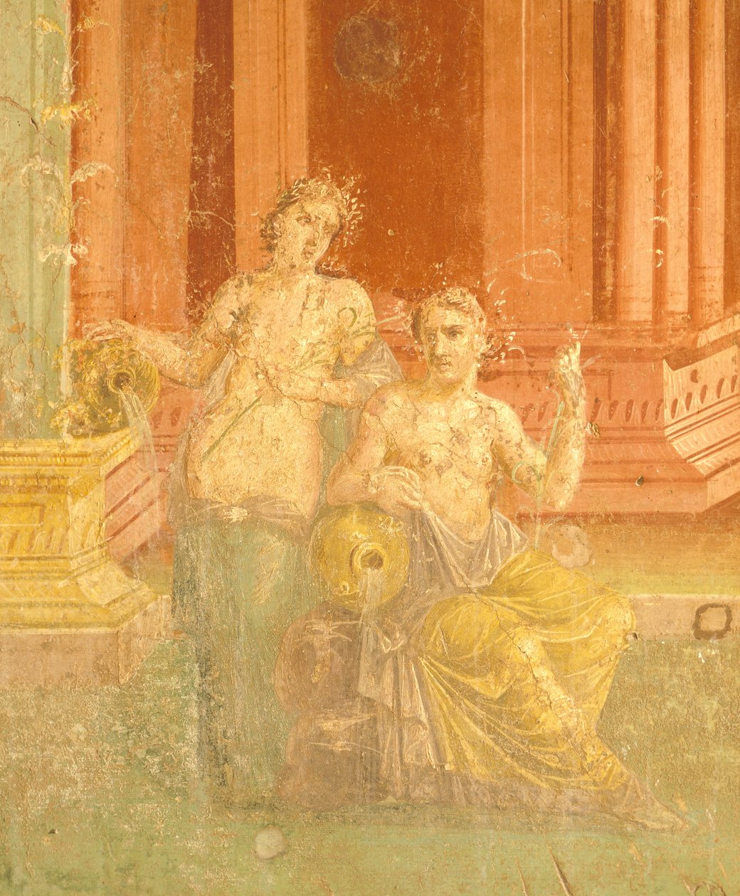 Kırmızı zemin üzerine Dördüncü Pompei Stilinde Fresk, Pinario Ceriale Evi, Pompeii, Campania, Roma Uygarlığı by Roman Roman