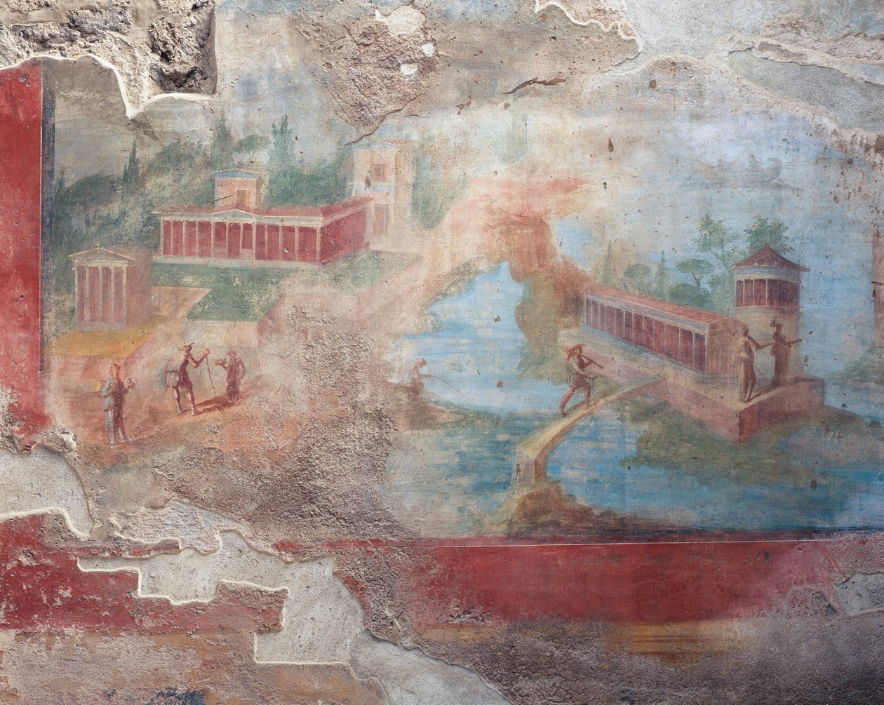 Pompeii'deki Küçük Çeşme Evi'nin çeşme-nymphaeumunun freski (UNESCO Dünya Mirası Alanı) by Roman Roman
