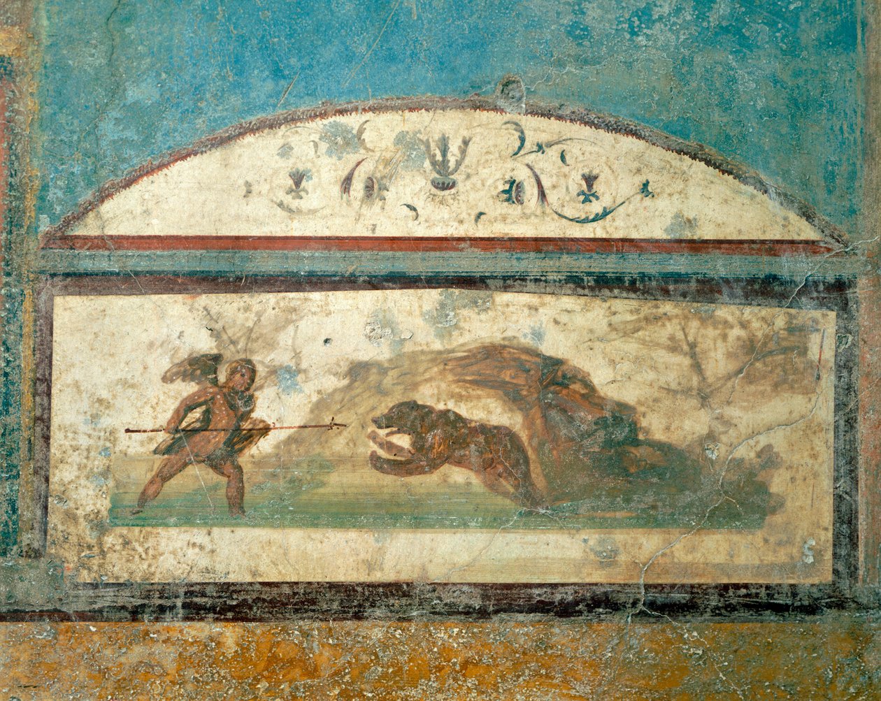 Antik Av Evi, Pompeii, Campania, Roma Medeniyeti'nden avlanma sahnesini gösteren fresk by Roman Roman
