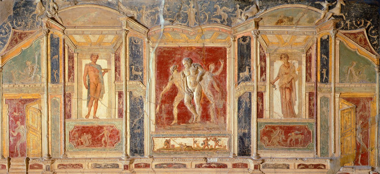 Pompeii'deki Meleagro Evi'nden (UNESCO Dünya Mirası Listesi) duvar süslemeli fresk by Roman Roman