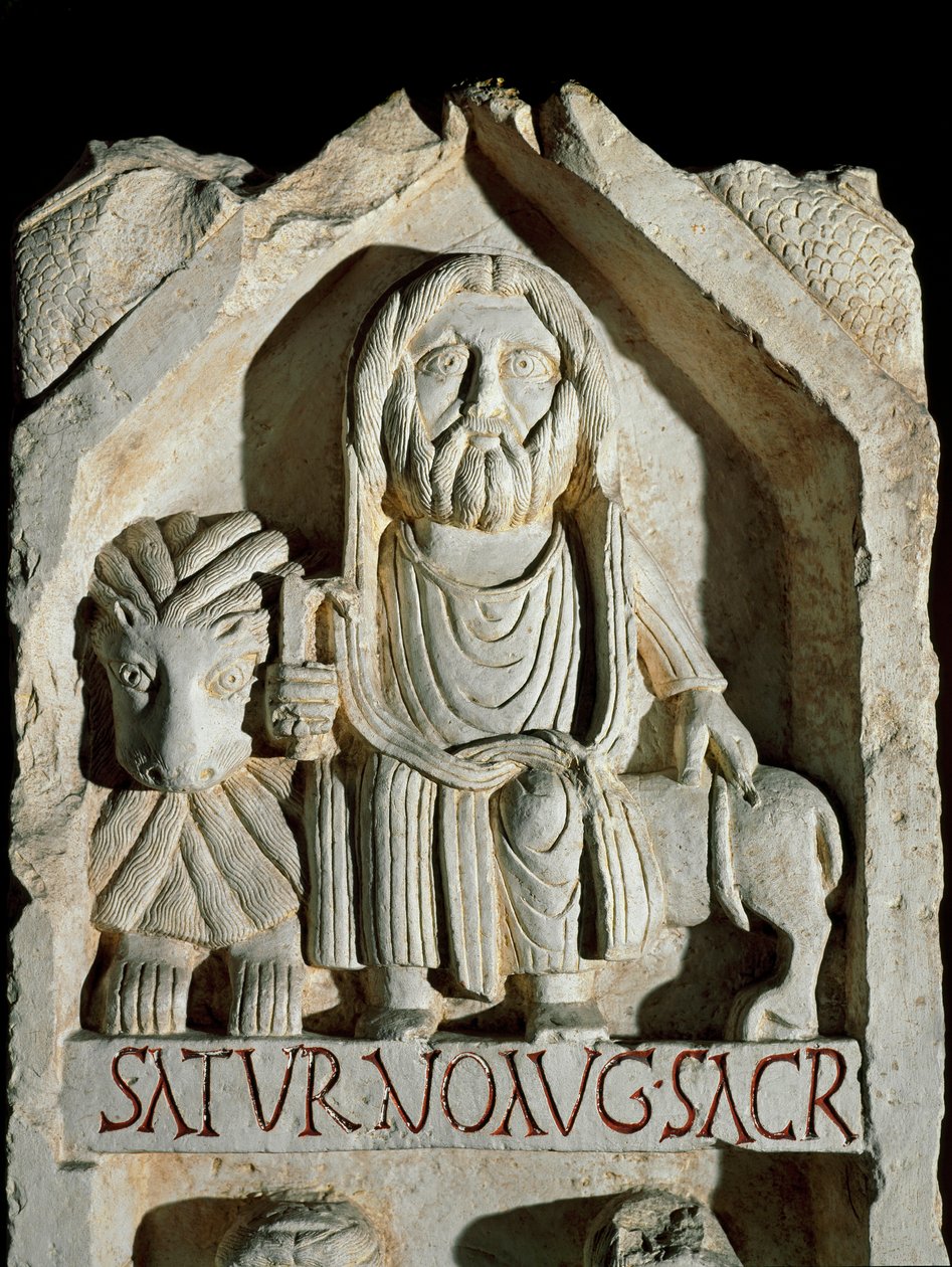 Geç Roma Sanatı: "" Satürn Ağustos "" a adanmış stel (Satürn Ağustos) Roma Roma Uygarlığı Müzesi by Roman Roman