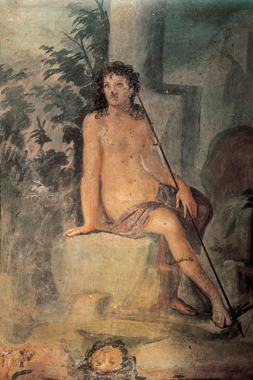 Narcissus at Fountain, House of Loreio Tiburtino, Pompeii, Campania, Roma Medeniyeti'nden fresk by Roman Roman