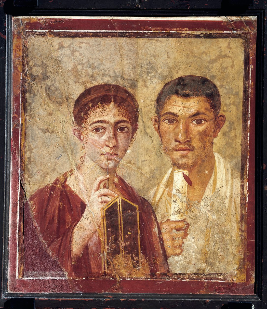 Fırıncı Terentius Neo ve karısının İtalya, Campania, Pompeii'den resmi giysiler içinde portresi, MS 55-79, alçı üzerine resim by Roman Roman