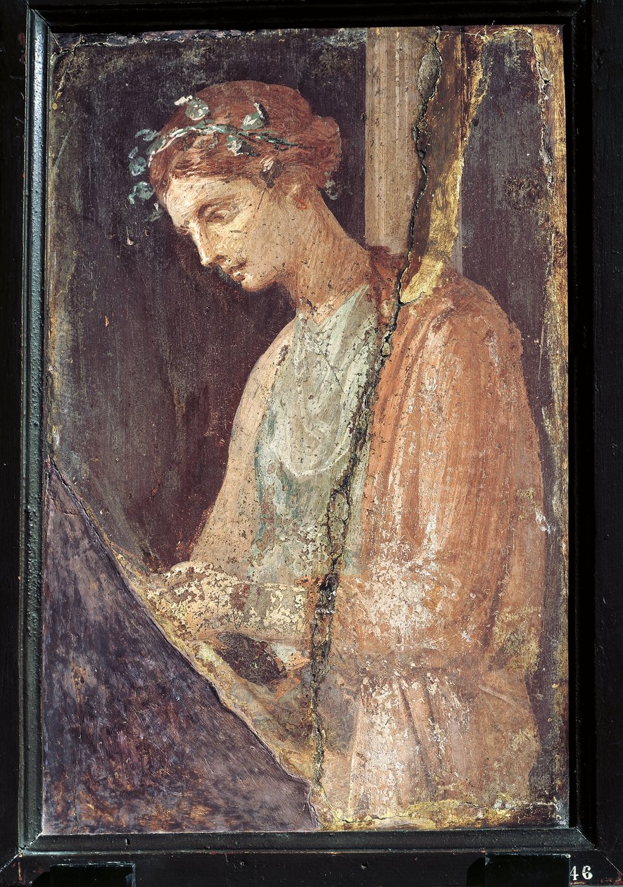 İtalya, Campania, Pompeii'den genç bir kadının profil portresi, alçı üzerine resim, MS 55-79 by Roman Roman