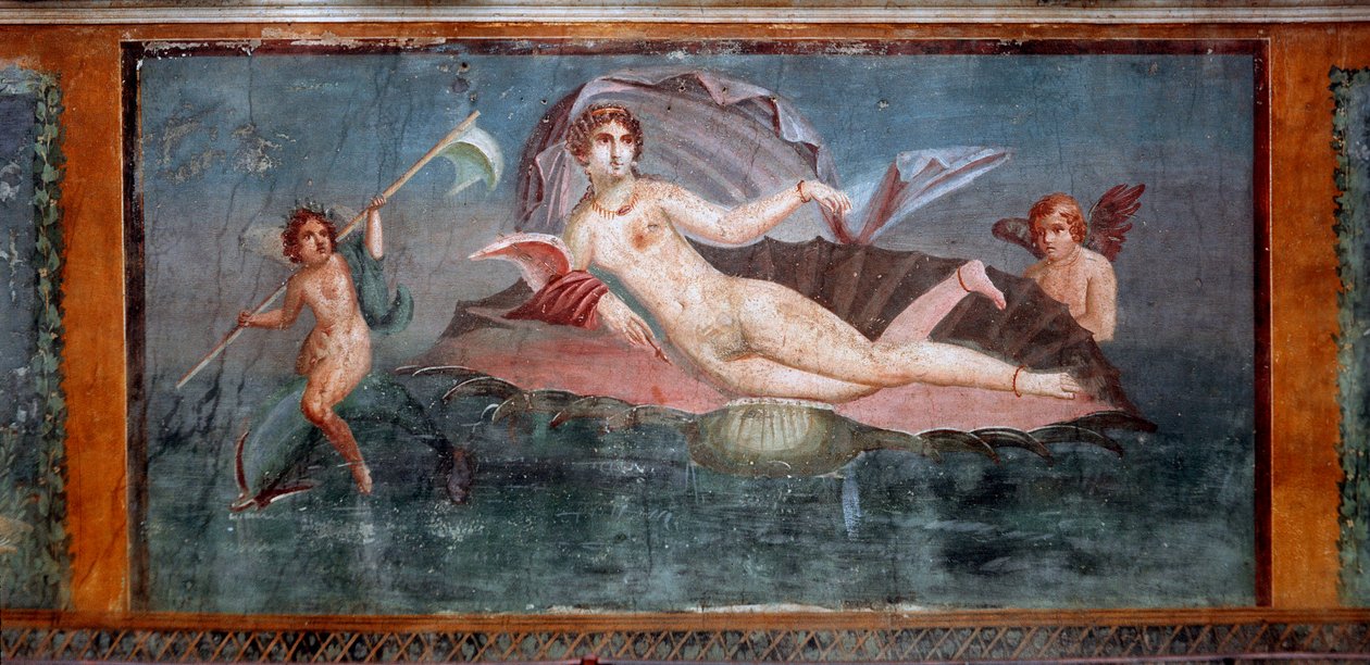Roma Sanatı: “” Venüs ”” Deniz kabuğundaki Venüs evinin freski 1. yüzyıl Pompei, İtalya - Roma sanatı: Venüs. Conch