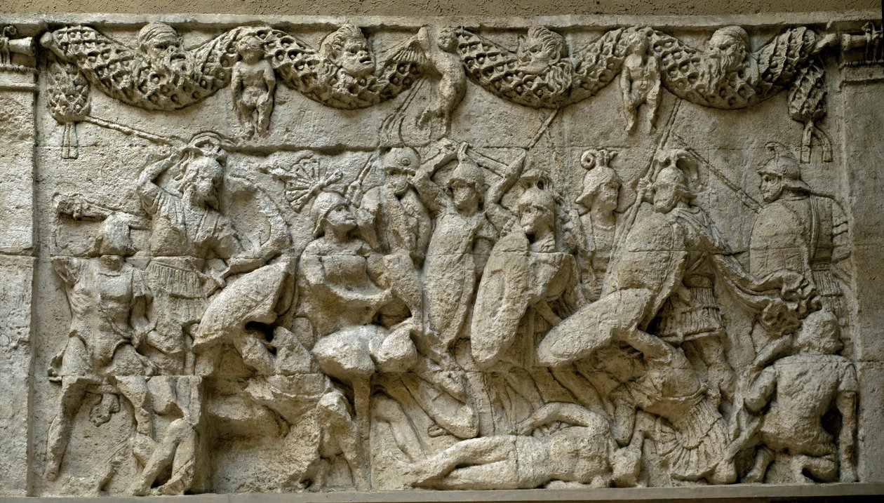 Roma sanatı: Romalılar ve Galyalılar arasındaki savaş sahnesi. Glanum Mozolesi