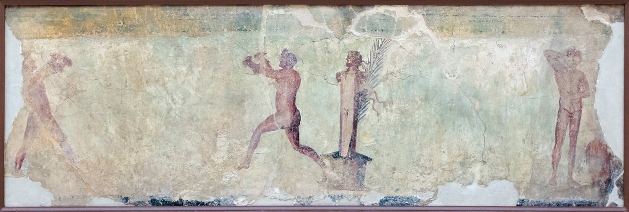 Ağırlıklar ve kendini temizleyen bir atlet ile bir atlama yarışması sahnesi by Roman Roman