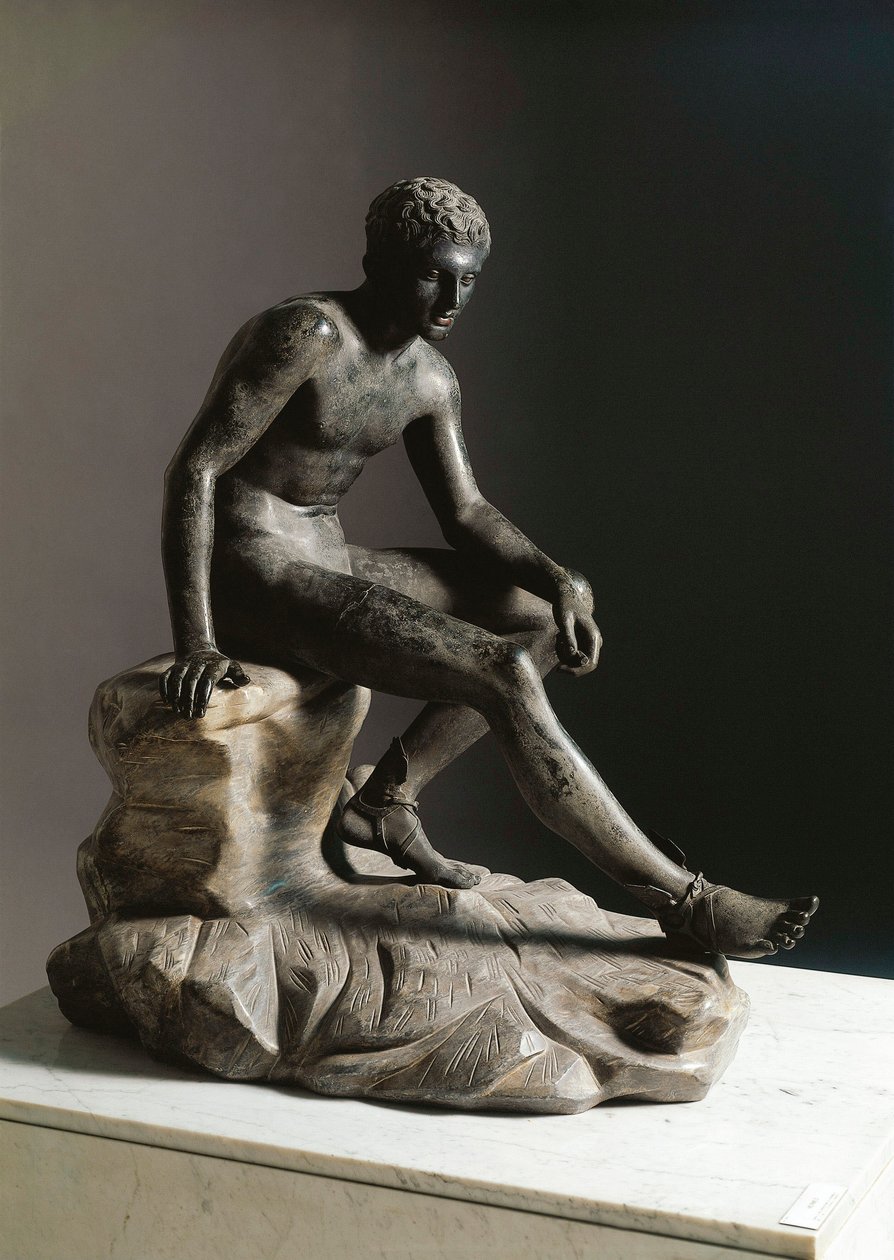 Lysippe tarafından orijinal bir Yunan orijinalinden sonra Hermes Roma bronz heykelinin geri kalanı. Ercolano (Herculaneum) Dim
