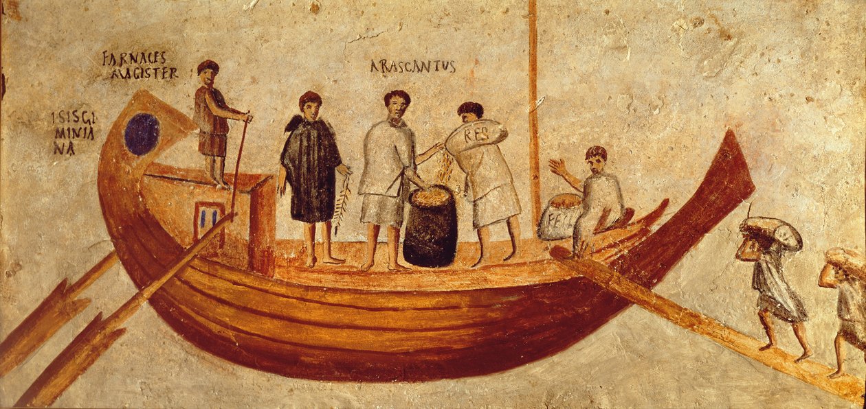 Ostia'dan gemiden tahıl boşaltma, Isis Giminiana, 2.-3. yüzyıl (fresk) by Roman Roman