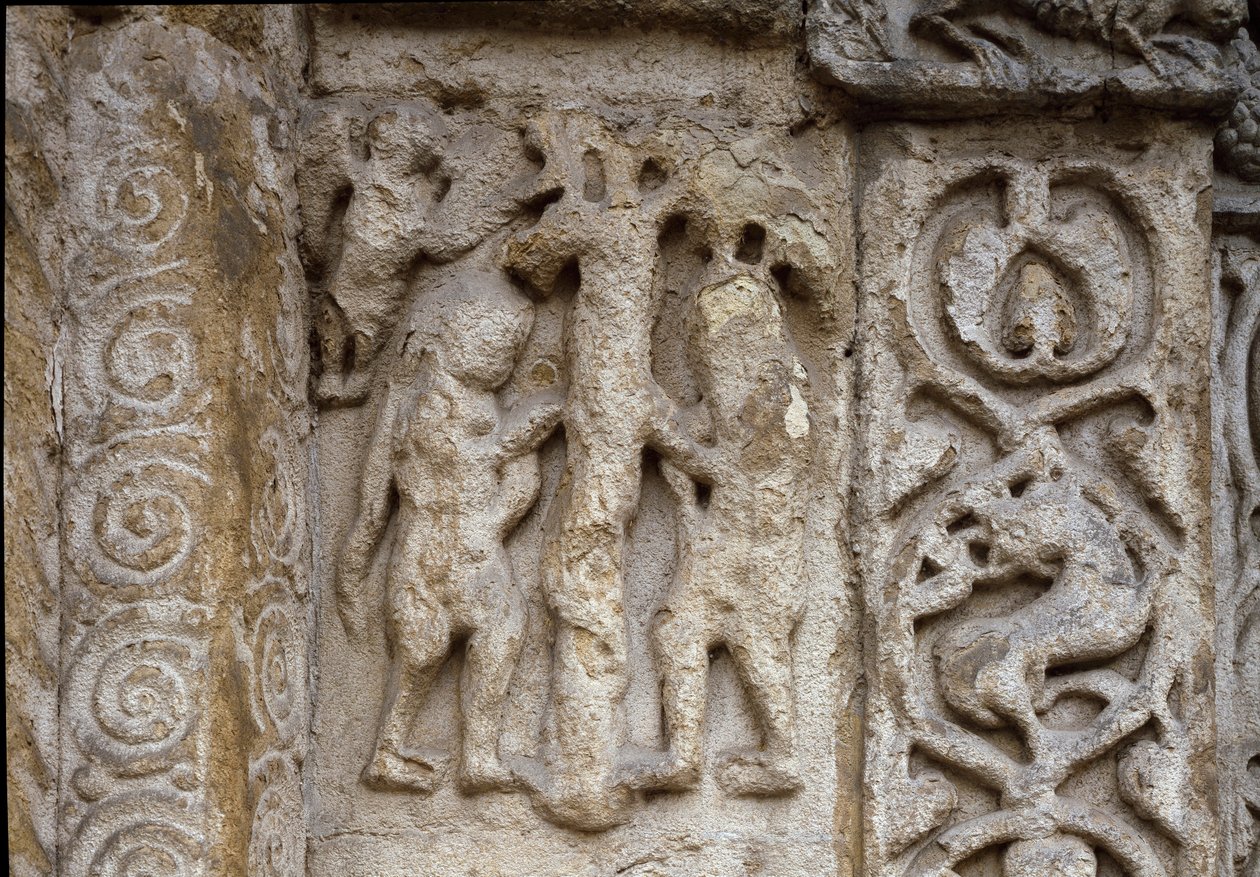Adem ve Havva. Bazilika cephesinin detayı, 12. yüzyılın başlarında (kabartma) by Romanesque