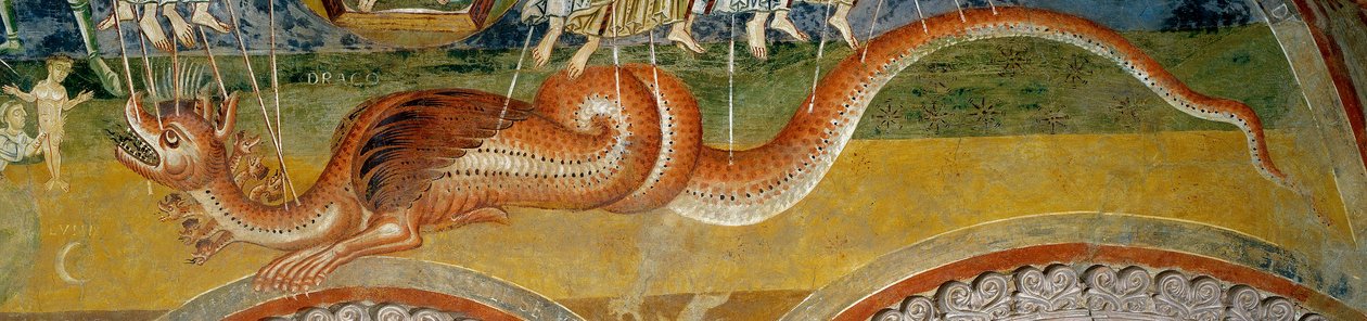 Kıyametin Temsili. Melek oklarıyla delinmiş yedi başlı canavarı gösteren detay by Romanesque
