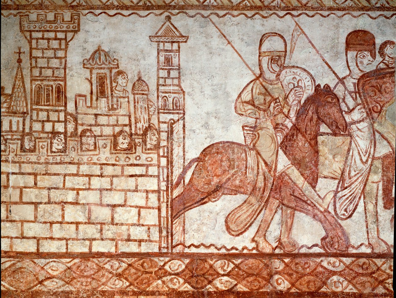 Şam kuşatması (Cressac Saint Genis tapınakçılarının şapelinin freskinin detayı) by Romanesque