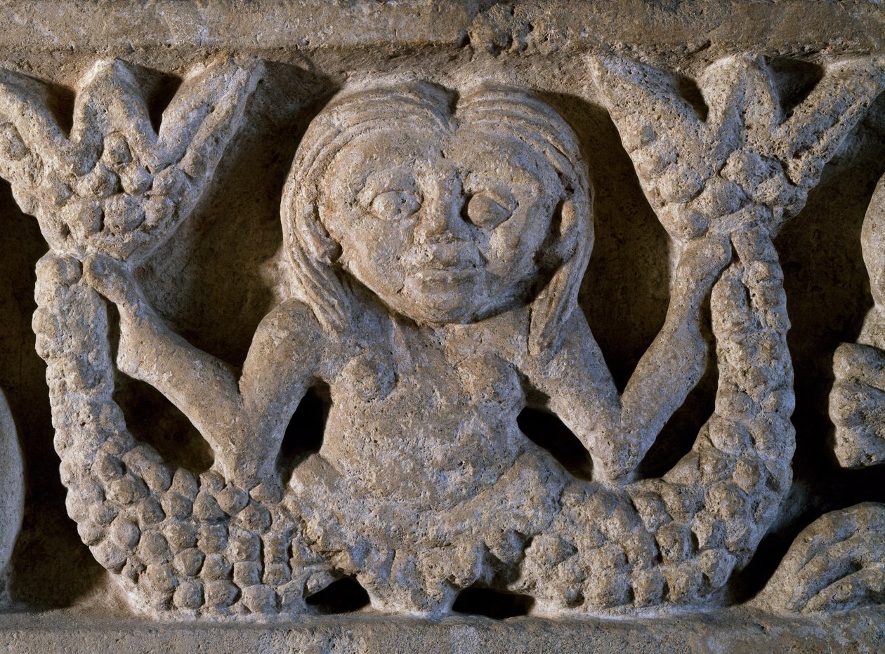 İki kuyruklu deniz kızı, Romanesk frizden detay, İtalya by Romanesque