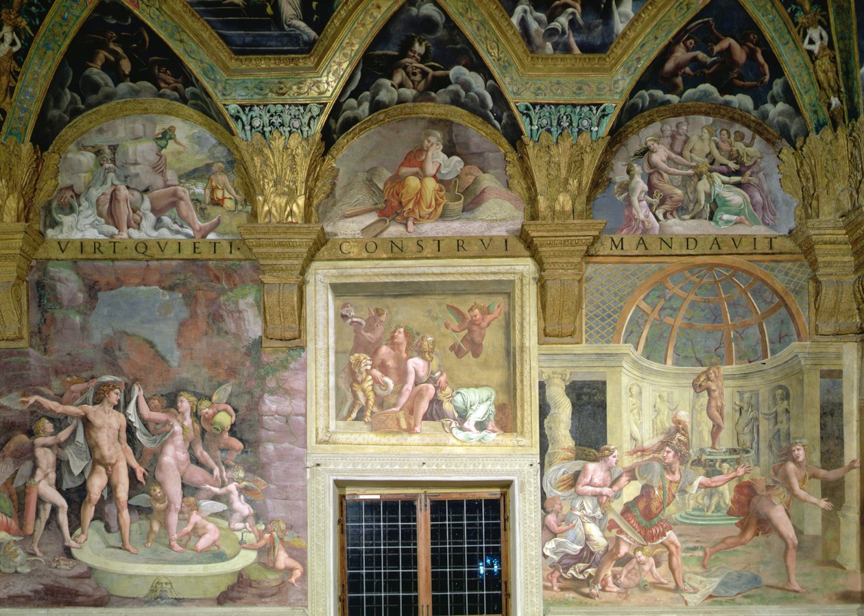 Ruh Odası. Venüs ve Mars banyoları; Bacchus ve Ariadne; Venüs ve Adonis Mars tarafından şaşırttı by Romano Giulio