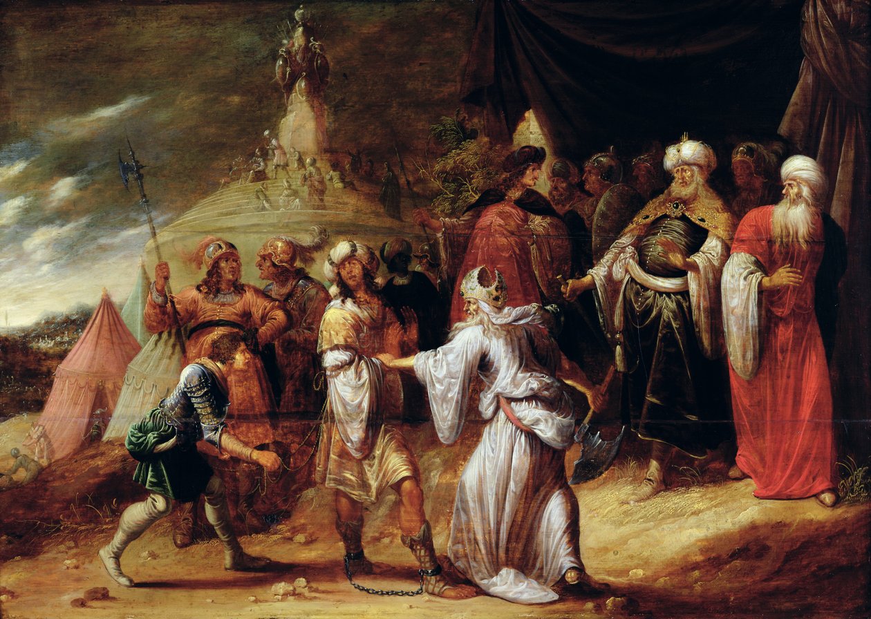 Amalekliler Kralı Samuel Killing Agag (panelde yağlı boya) by Rombout van Troyen