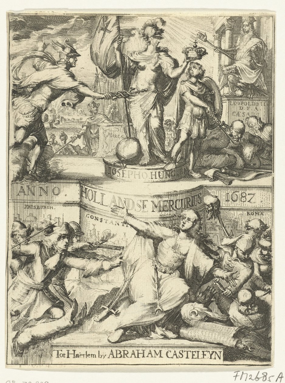 1687 yılı hakkında Hollandalı Merkür için başlık sayfası by Romeyn de Hooghe (attributed to)