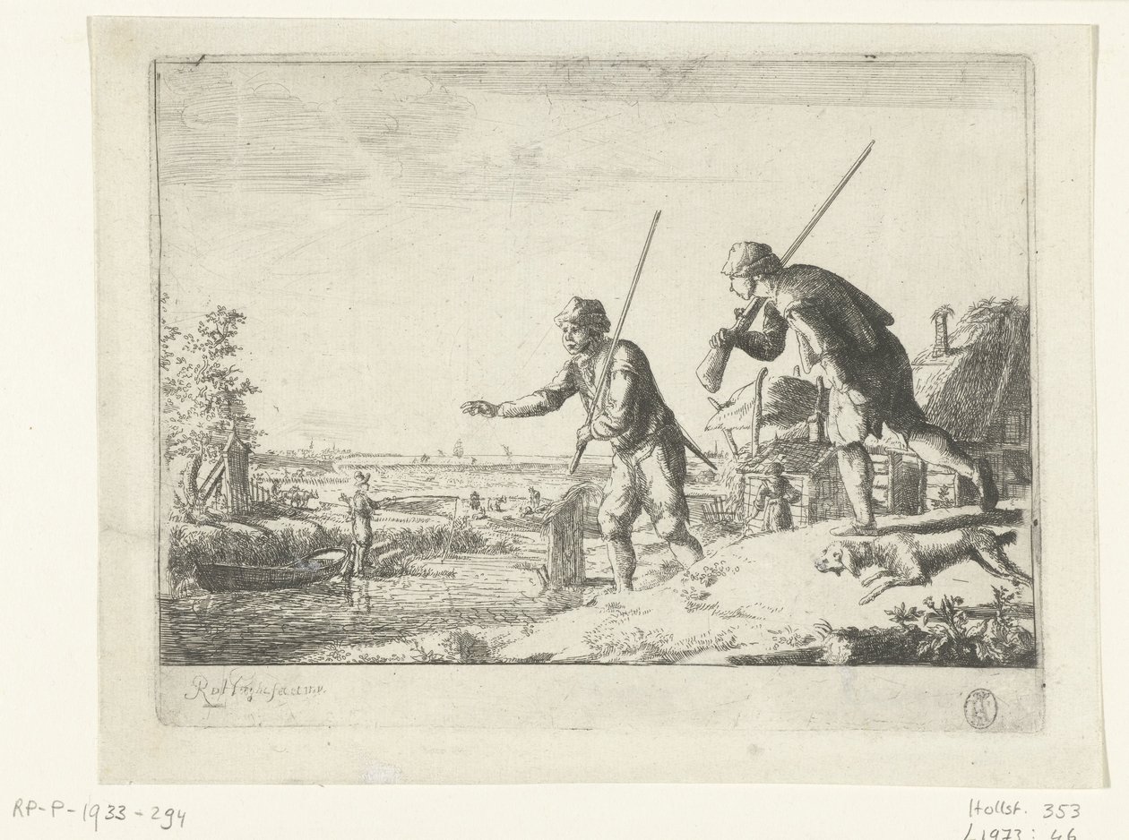 Bir nehir kıyısında iki asker by Romeyn de Hooghe