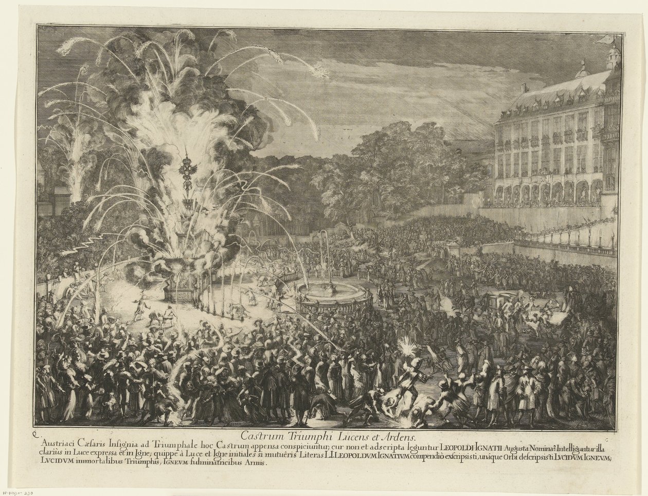 Saray Bahçesinde Havai Fişekler, 1686 Castrum Triumphi Lucens et Ardens (nesne üzerindeki başlık) Leopold I
