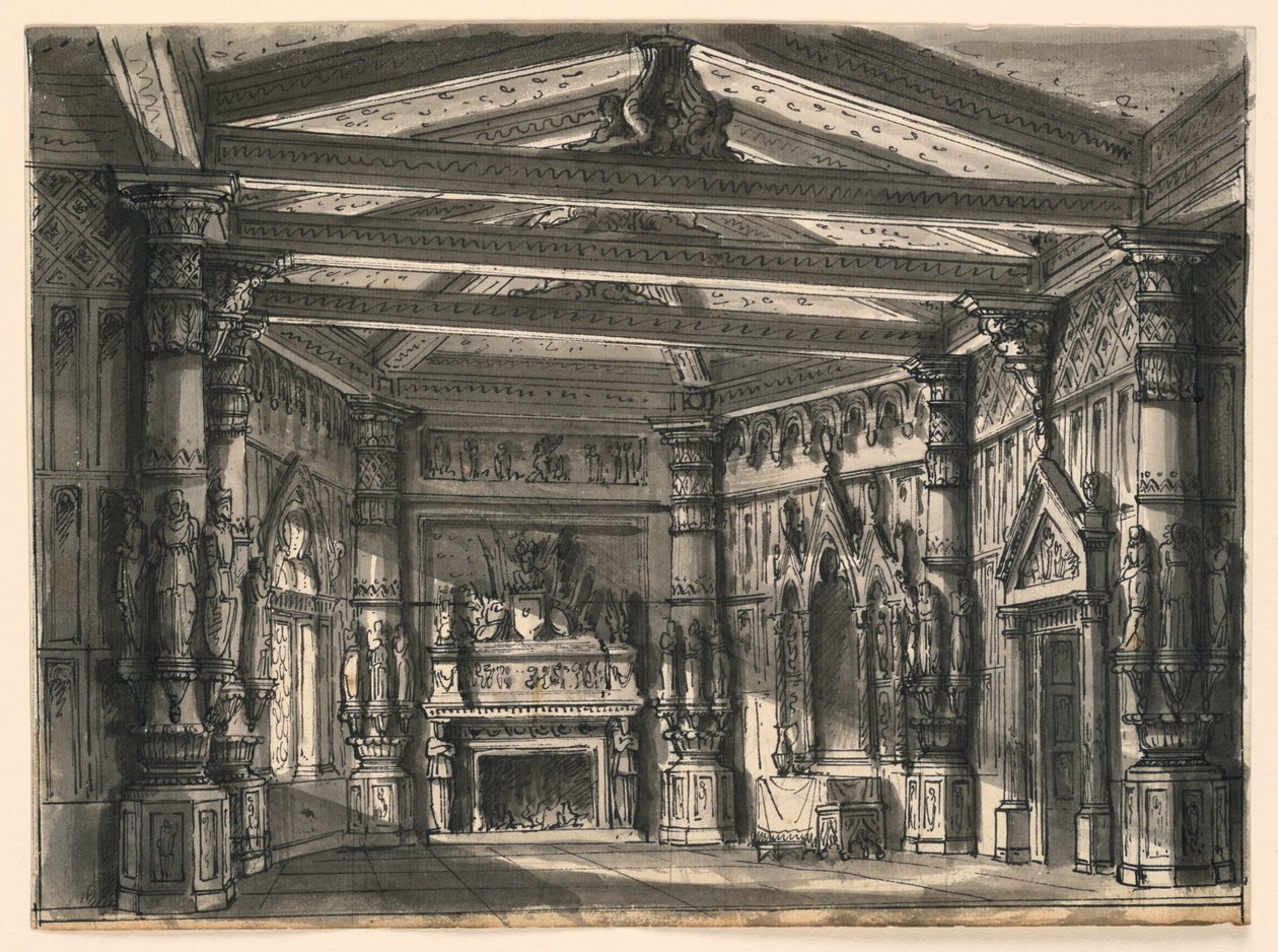 Sahne Tasarımı, Gotik Salonun İç Mekanı by Romolo Achille Liverani