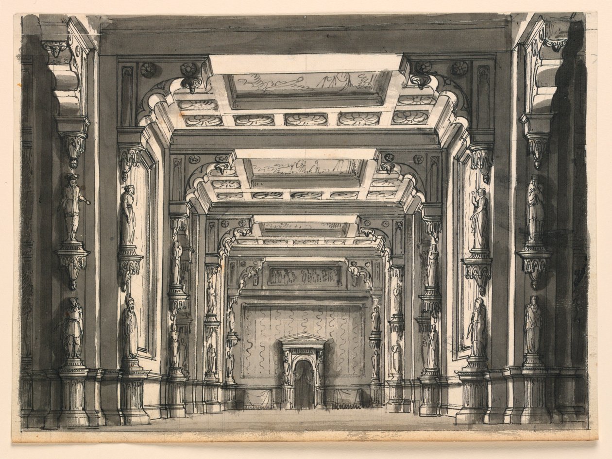 Sahne Tasarımı, Gotik Salonun İç Mekanı by Romolo Achille Liverani