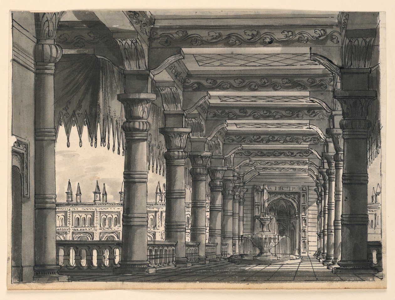 Sahne Tasarımı, Doğu Sarayında Çeşmeli Loggia by Romolo Achille Liverani