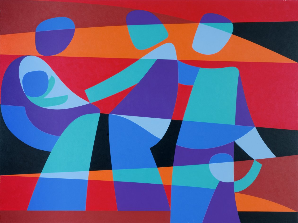 Bize hareketsiz oturmayı öğret, 1989 (gemide akrilik) by Ron Waddams