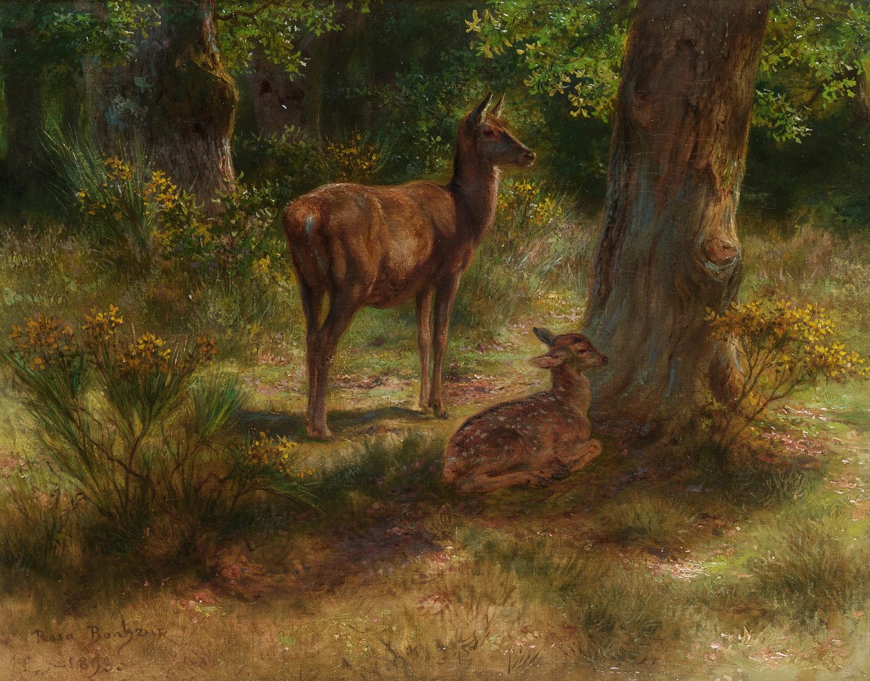 Bir ormanda geyik ve açık kahverengi by Rosa Bonheur
