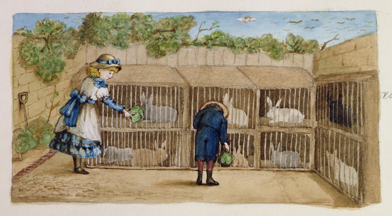 Tavşanları Beslemek, 1883 by Rosa Clementina Petherick