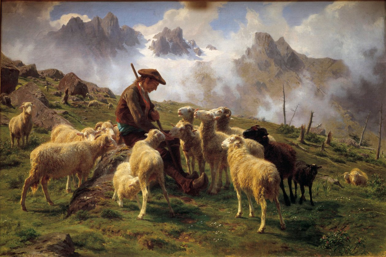 Bir Alp Çobanının Koyunlarına Tuz Verdiği Tablosu Rosa Bonheur (1822-1899) 1864 Güneş. 0,68x1 m Chantilly, Musee Conde by Rosa Bonheur