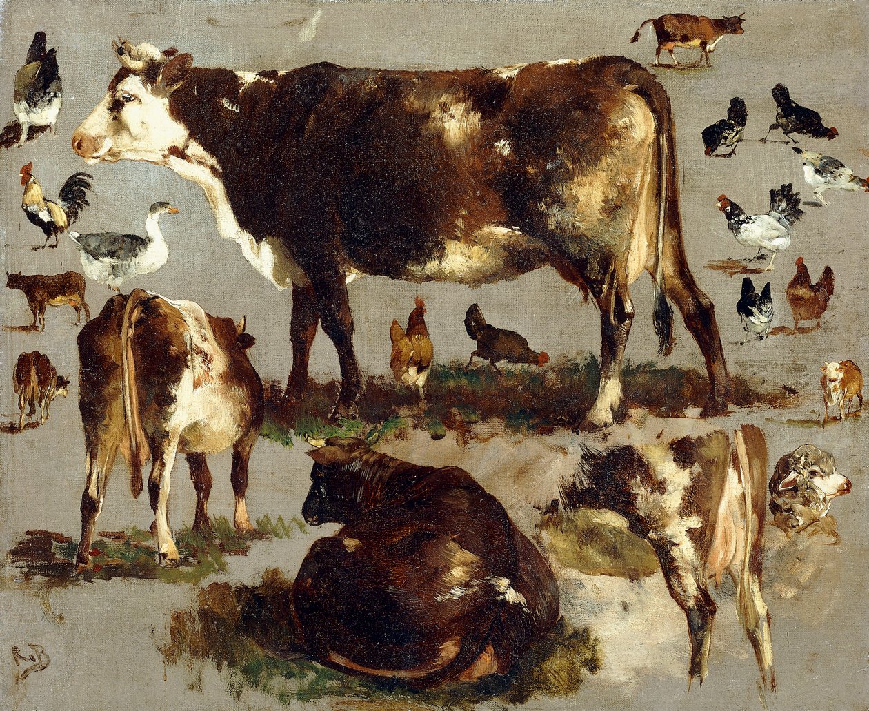 İnek, Tavuk, Horoz, Kaz ve Koyun Çalışmaları, by Rosa Bonheur